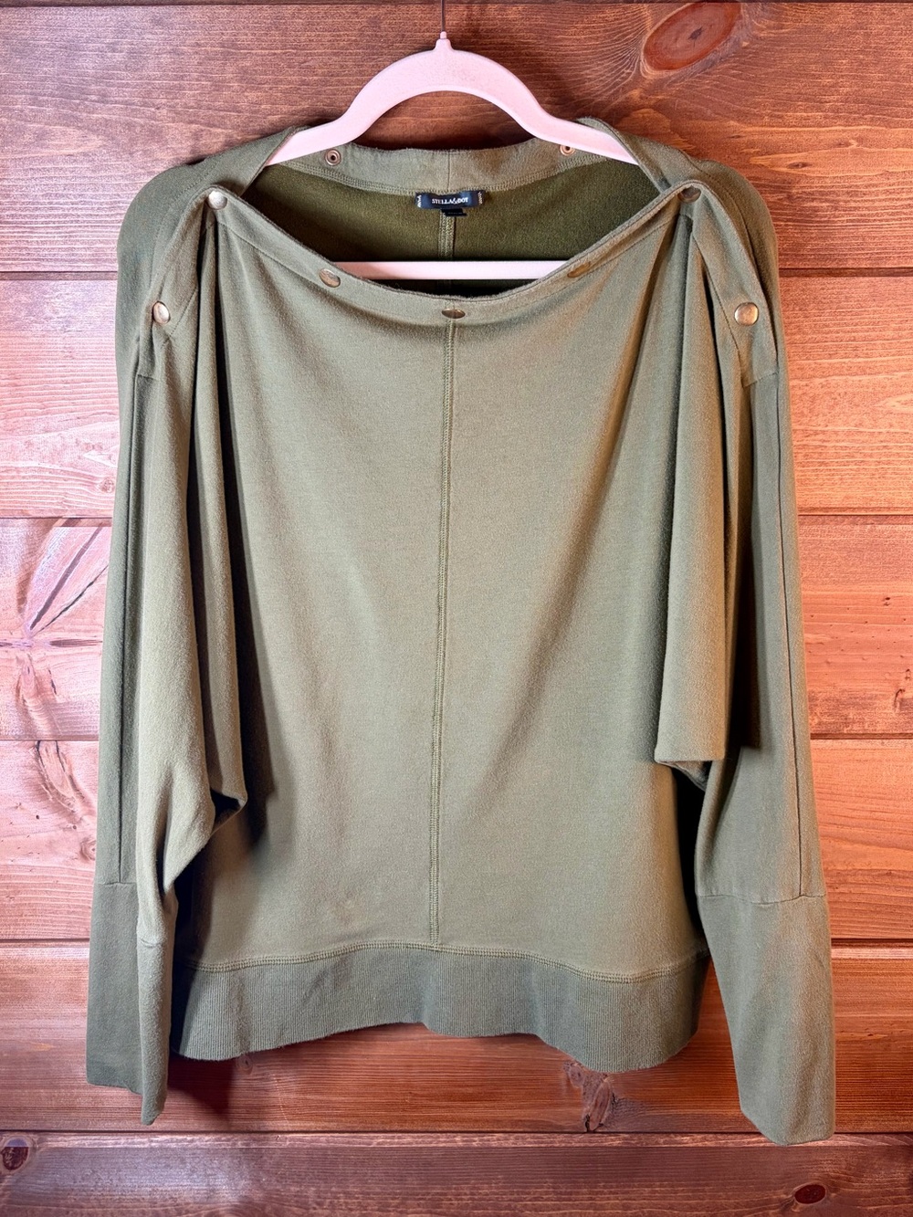 Stella & Dot Olive Green Draped Shoulder Sweatshirt Size XXL Fits XL 🩶💕